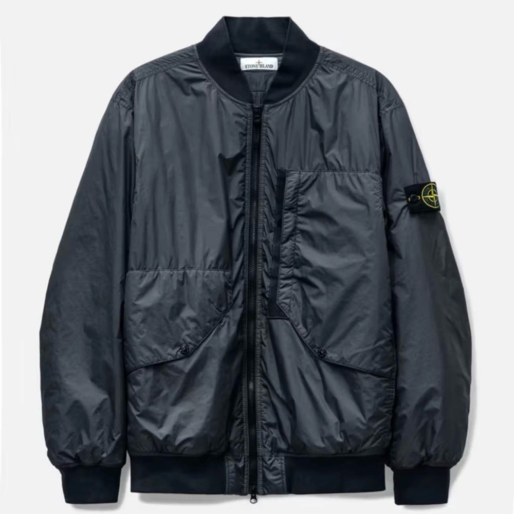 Stone Island Black Nylon Bomber Jacket with Compass Patch